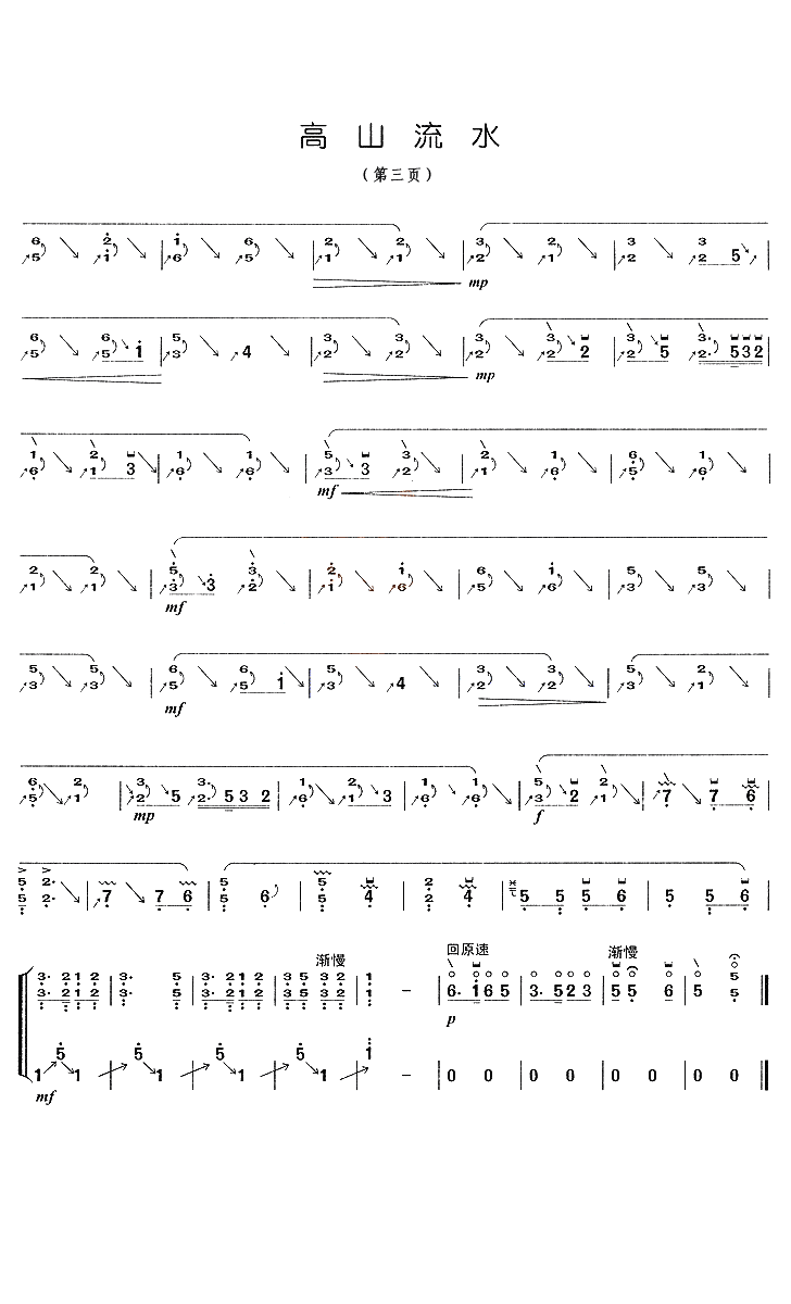 High Mountains and Flowing Water (Zhejiang Zheng School)（guzheng sheet music）