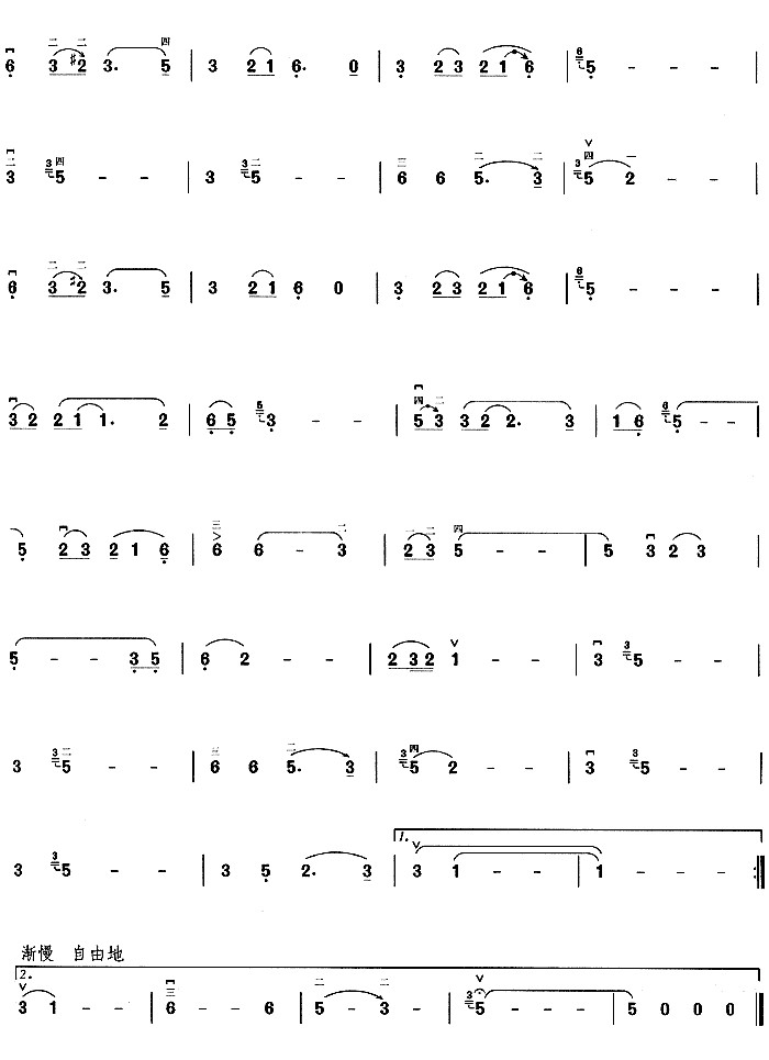 white-haired mother（erhu sheet music）