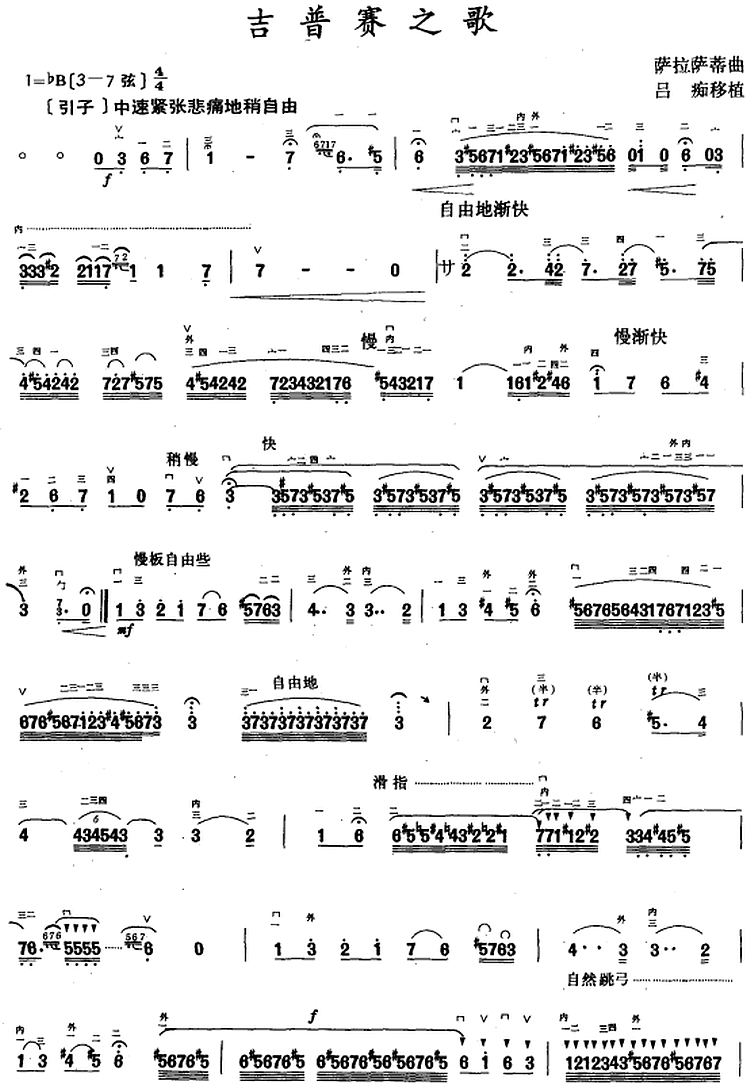 Gypsy Song（erhu sheet music）