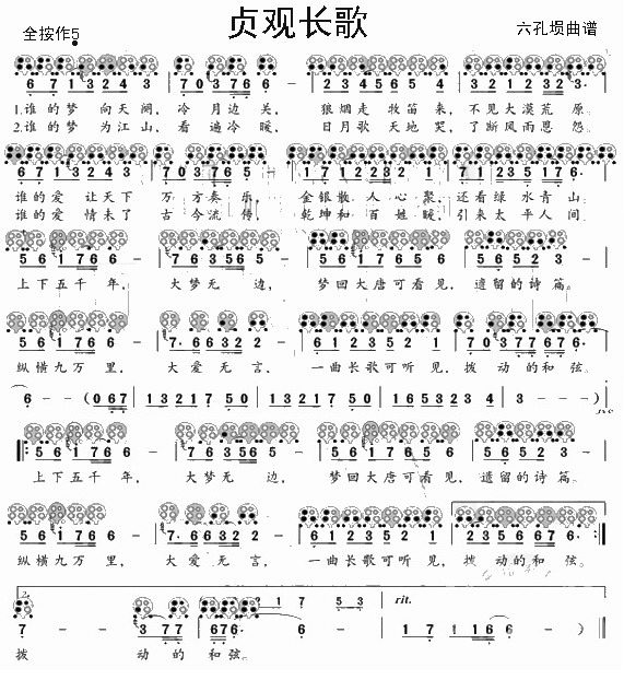 Zhenguan Long Song（xun sheet music）