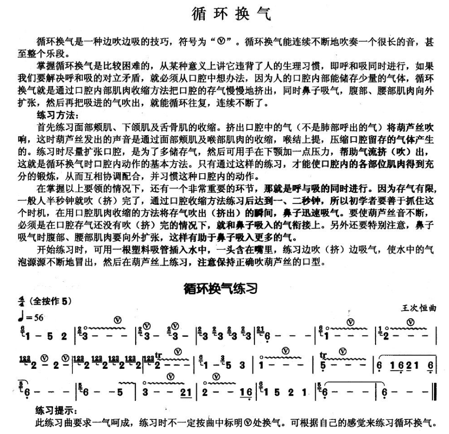 葫芦丝基本技巧练习曲——循环换气