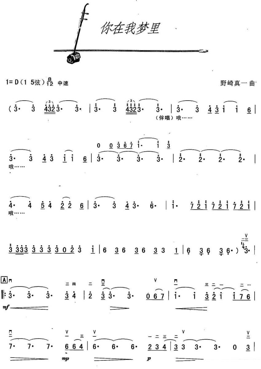 you are in my dream（erhu sheet music）