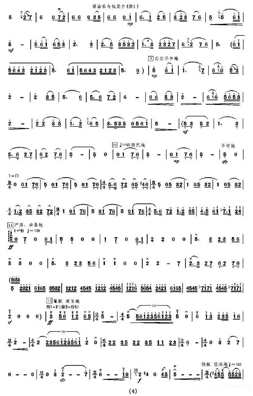 Liang Shanbo and Zhu Yingtai（erhu sheet music）