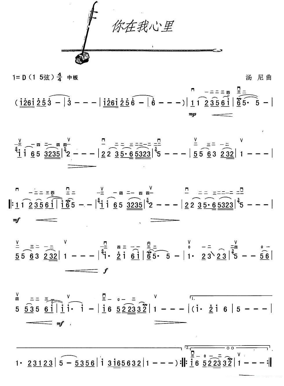 You are in my heart（erhu sheet music）