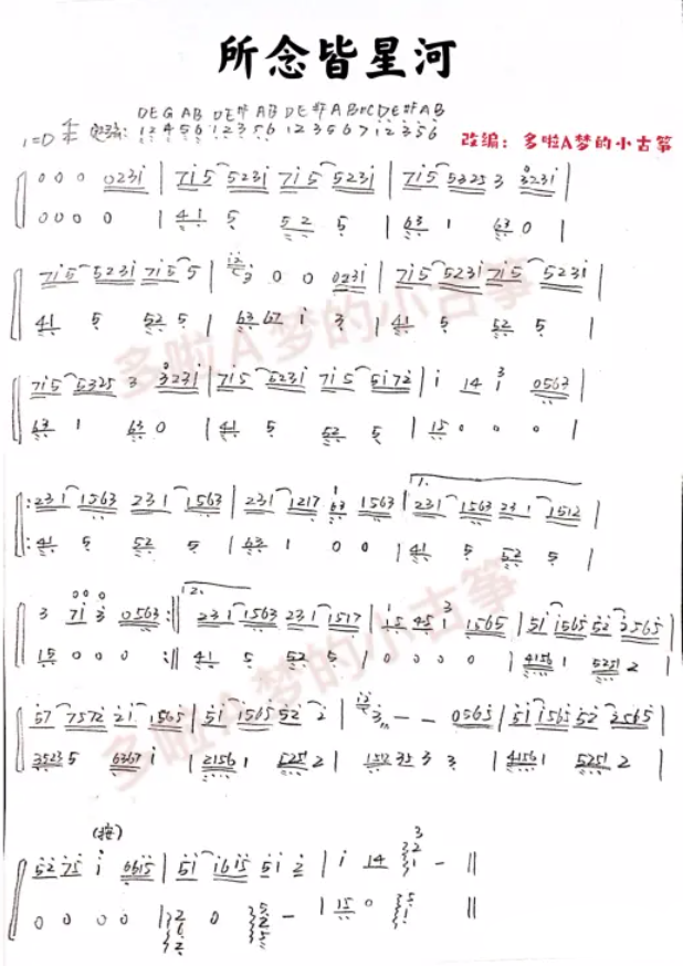 All thoughts are stars（guzheng sheet music）