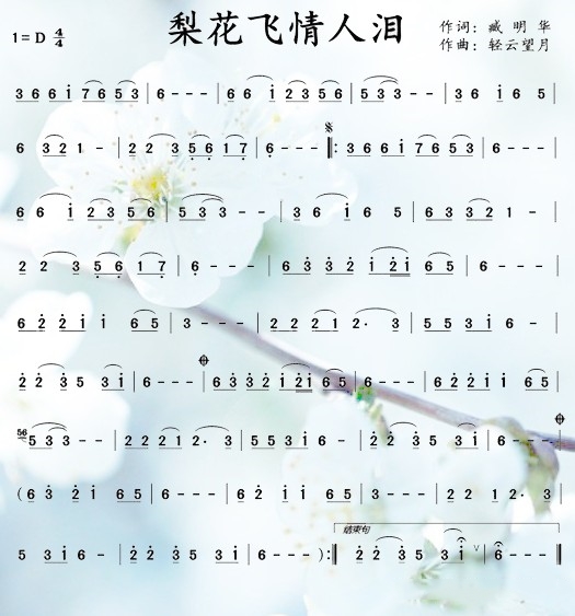 Pear flowers fly lover's tears（dizi sheet music）