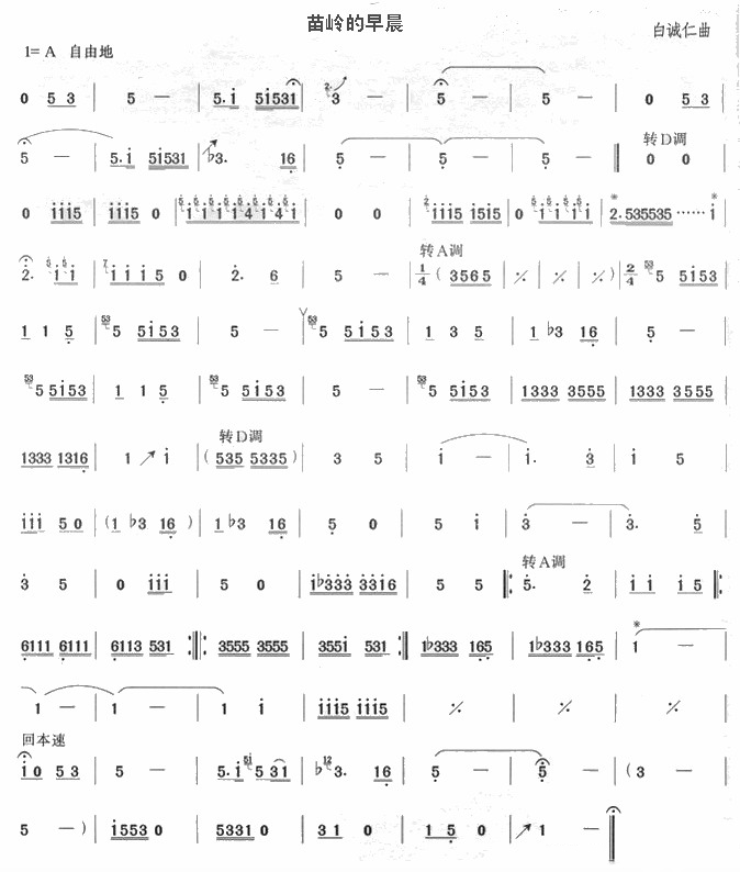 Morning in Miaoling (Flute)（dizi sheet music）