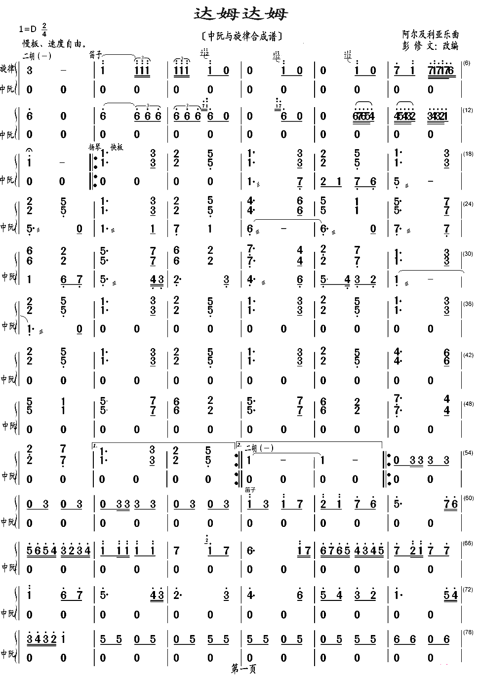 Dam Dam（zhongruan sheet music）