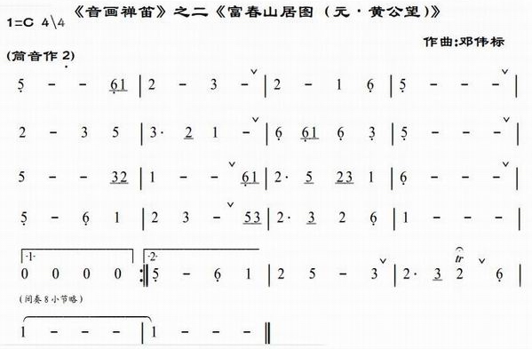 Sound and painting Zen flute II: Dwelling in Fuchun Mountains（dizi sheet music）