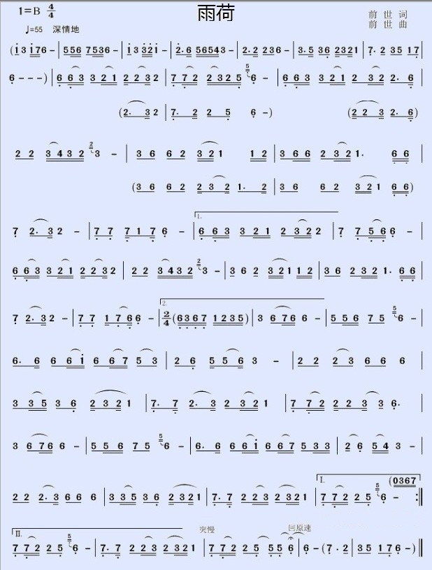 rain lotus（dizi sheet music）