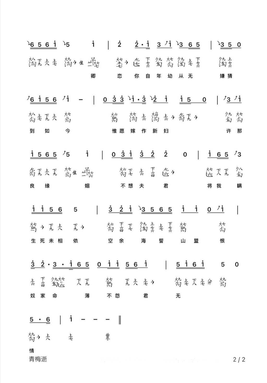 The passing of the green plum（guqin sheet music）