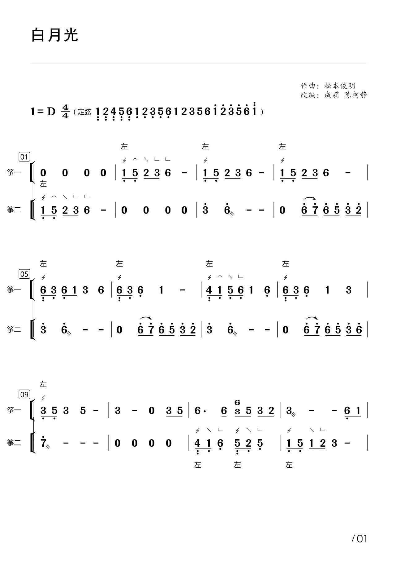 White Moonlight (D key)（guzheng sheet music）